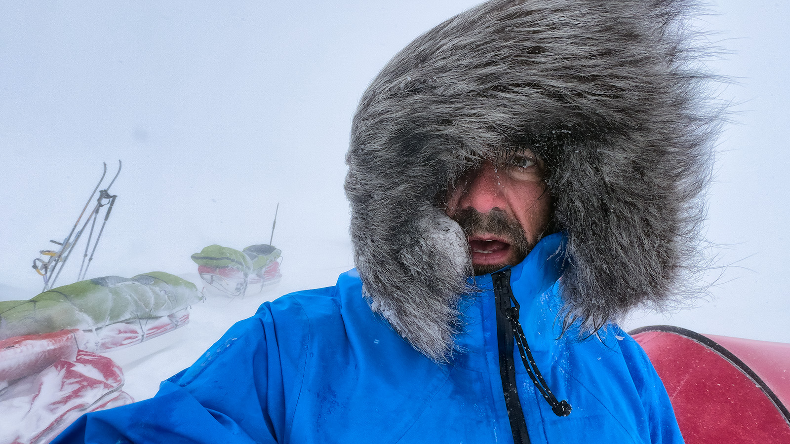 Hauling a sled through harsh polar conditions