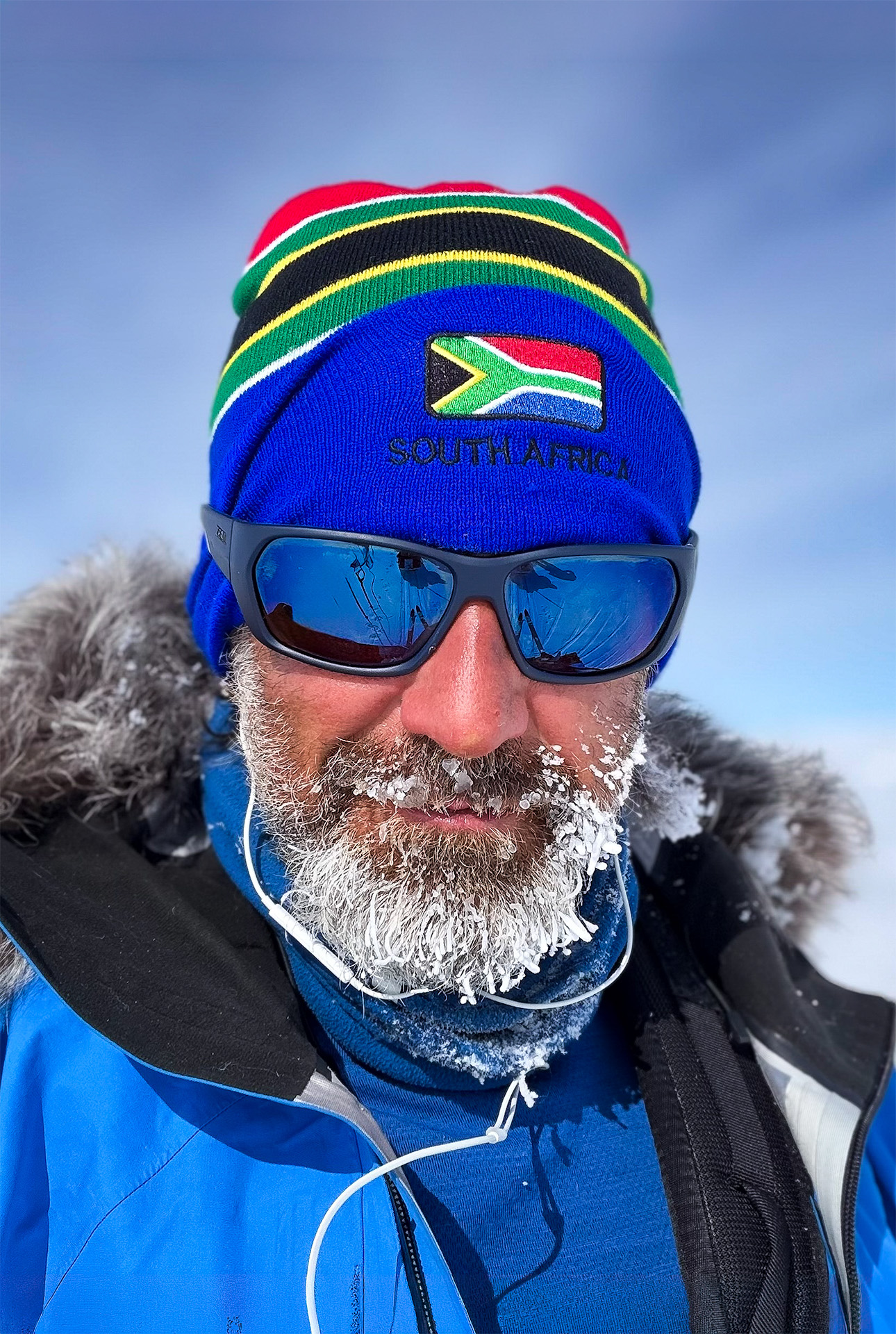Gerry van der Walt, ice in his beard, on the Greenland crossing.