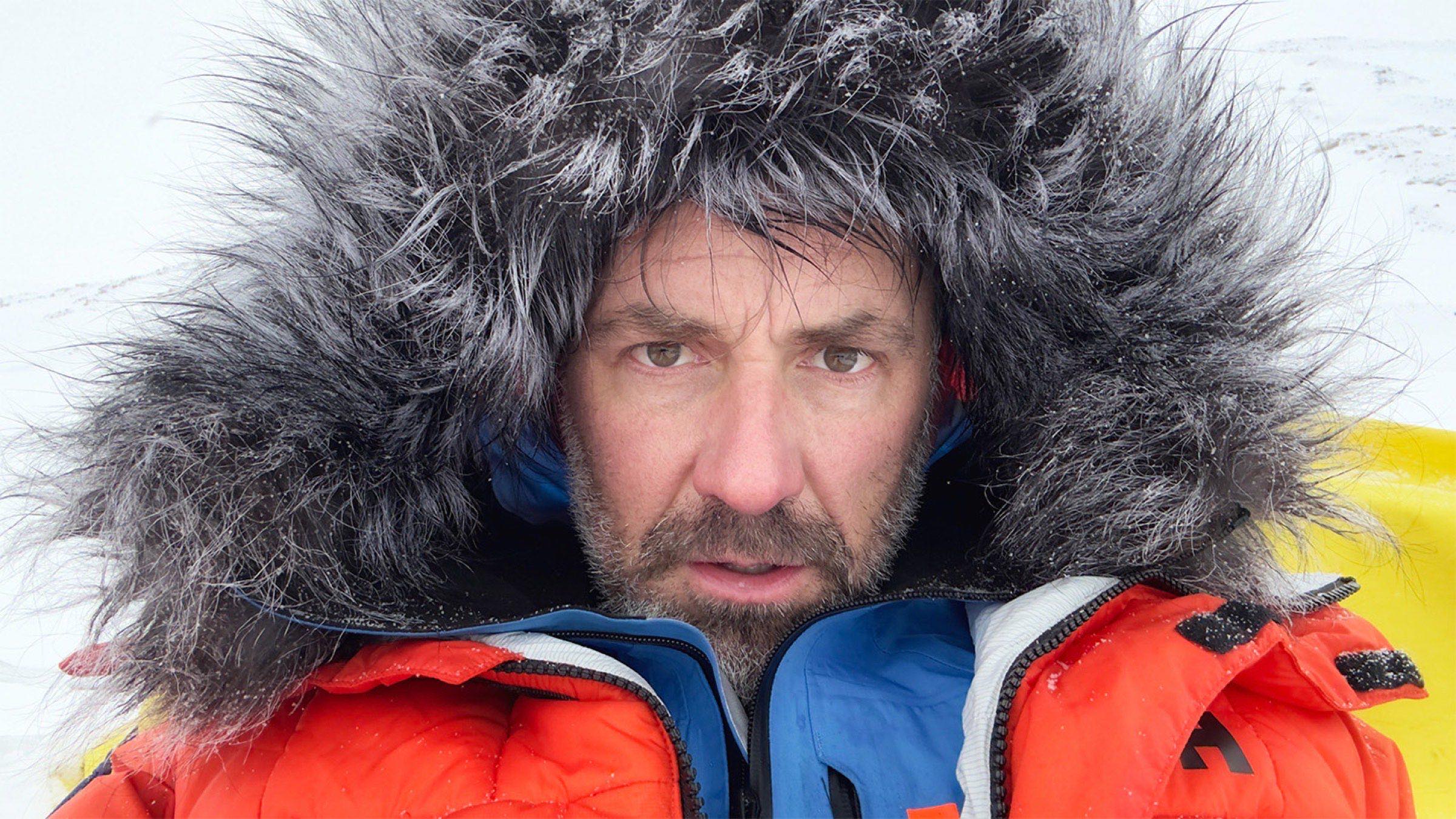 Gerry van der Walt on the Greenland ice sheet, frost in his beard